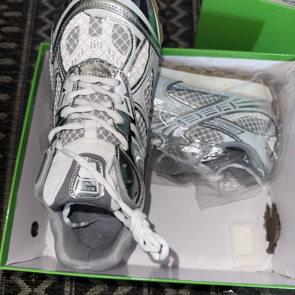 Bottega Veneta White Silver Green Men's Mesh Sneakers - Picture 2 of 4